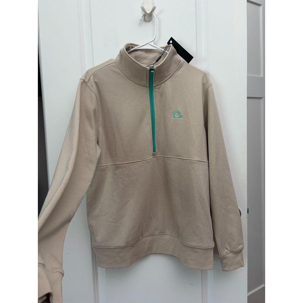 New Vivint Beige Half Zip Fleece Pullover Sweatshirt Small Pockets Athleisure